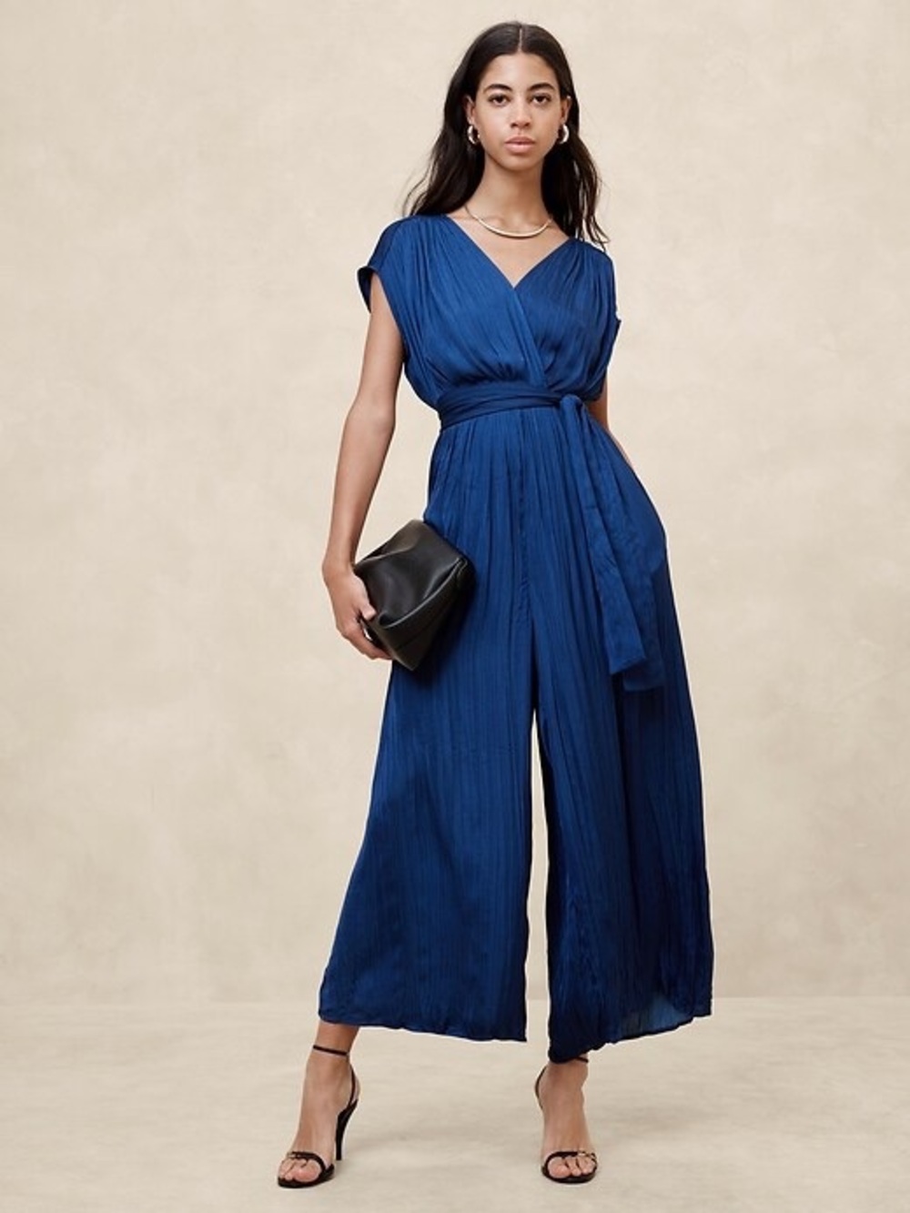 Banana Republic CRYSTAL PLEATED Women's Blue Pleated Wrap Jumpsuit Size Medium